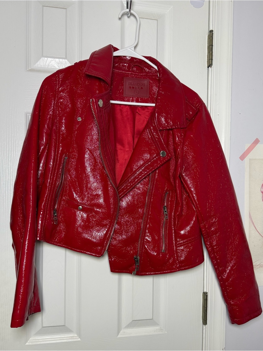 Blank NYC Red Patent Leather Moto Jacket